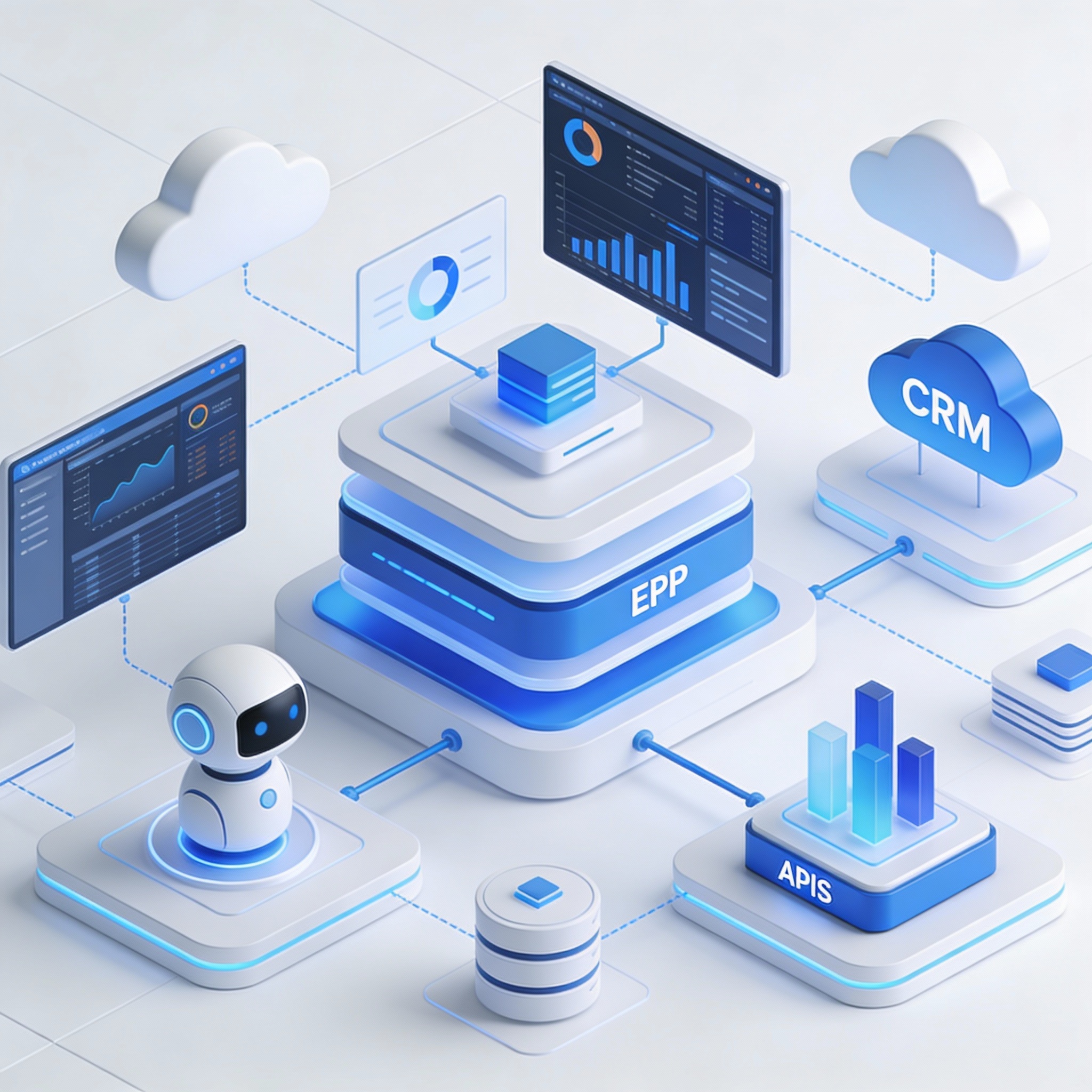 A woman with glasses looks at a large, futuristic digital screen displaying various data analytics charts and graphs. She points to one of the graphs. The background features a dimly-lit room with shelves of books, giving an advanced technology and analytical atmosphere.