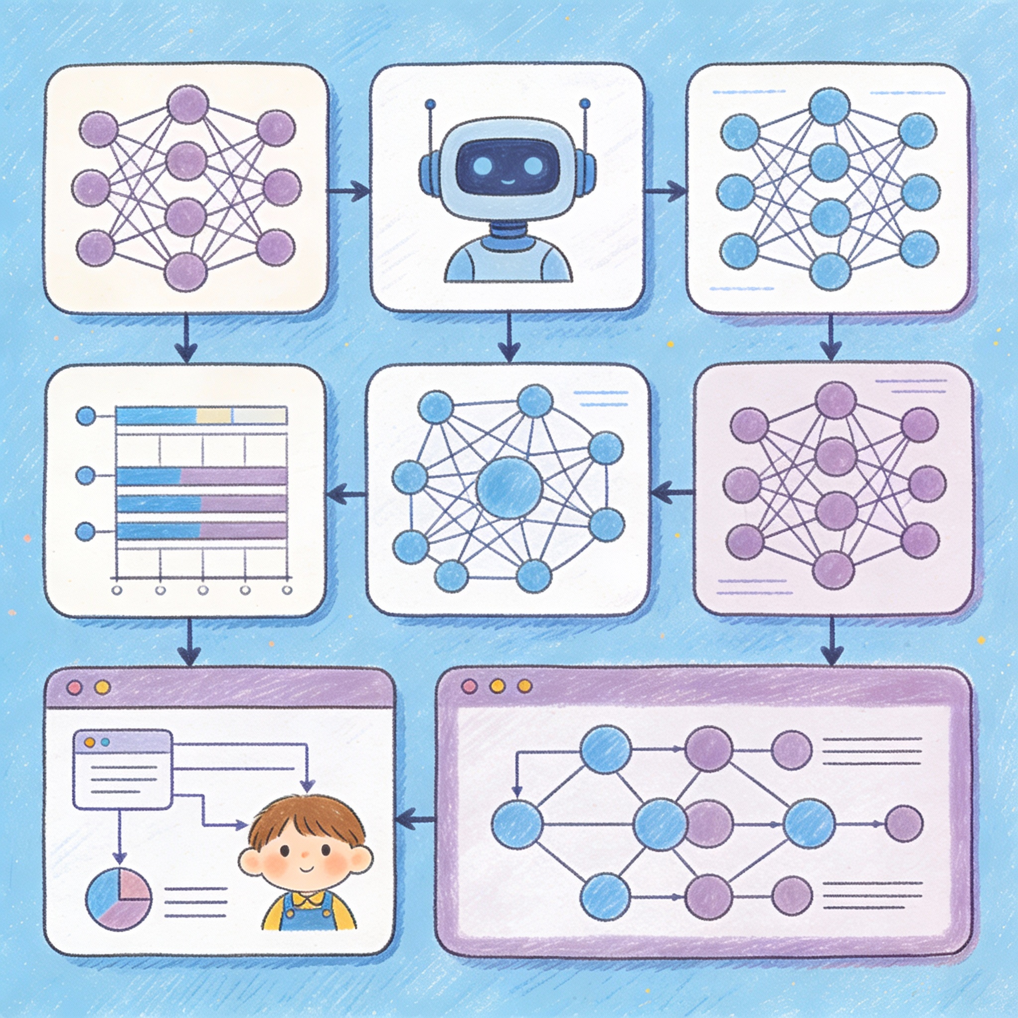 
A child wearing glasses gazes upward, surrounded by a dreamy, starry, and colorful background of glowing orbs and lights, creating an imaginative and wonder-filled scene