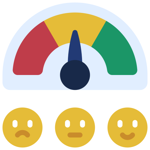 Satisfaction meter with three customer faces showing feedback levels