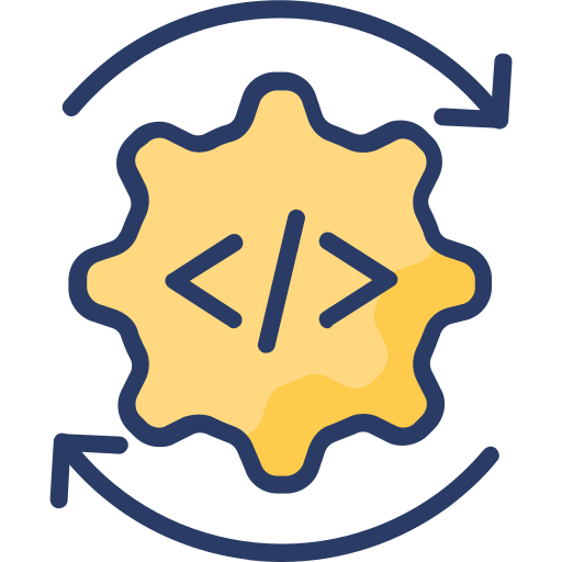 A gear wheel featuring a code symbol, representing ongoing monitoring and optimization in technology.
