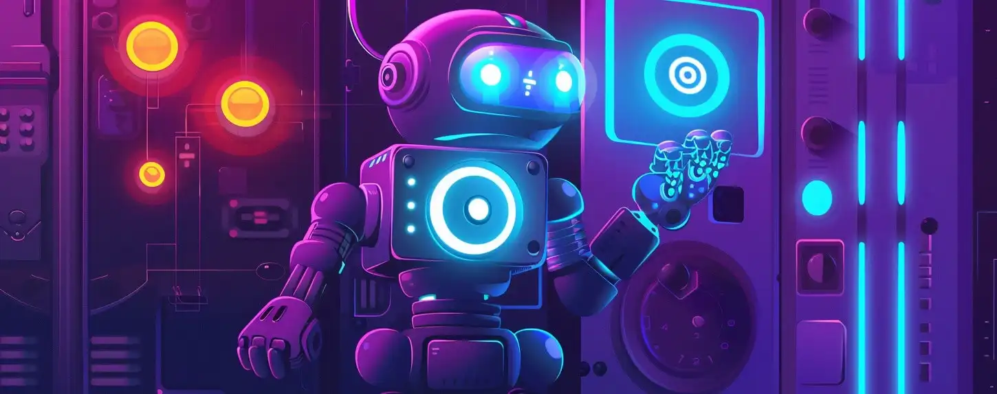 AI robot automating digital business processes with futuristic technology interface