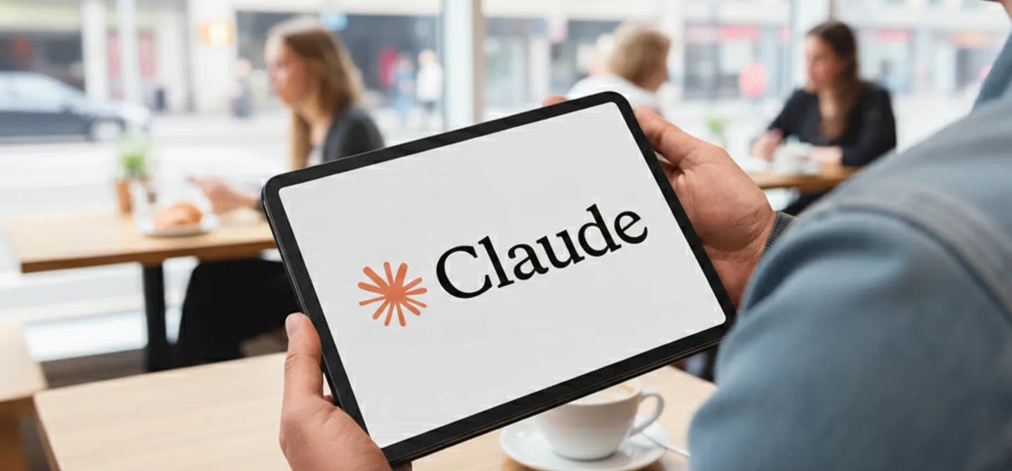Claude AI intelligent assistant displayed on tablet screen in modern workspace setting