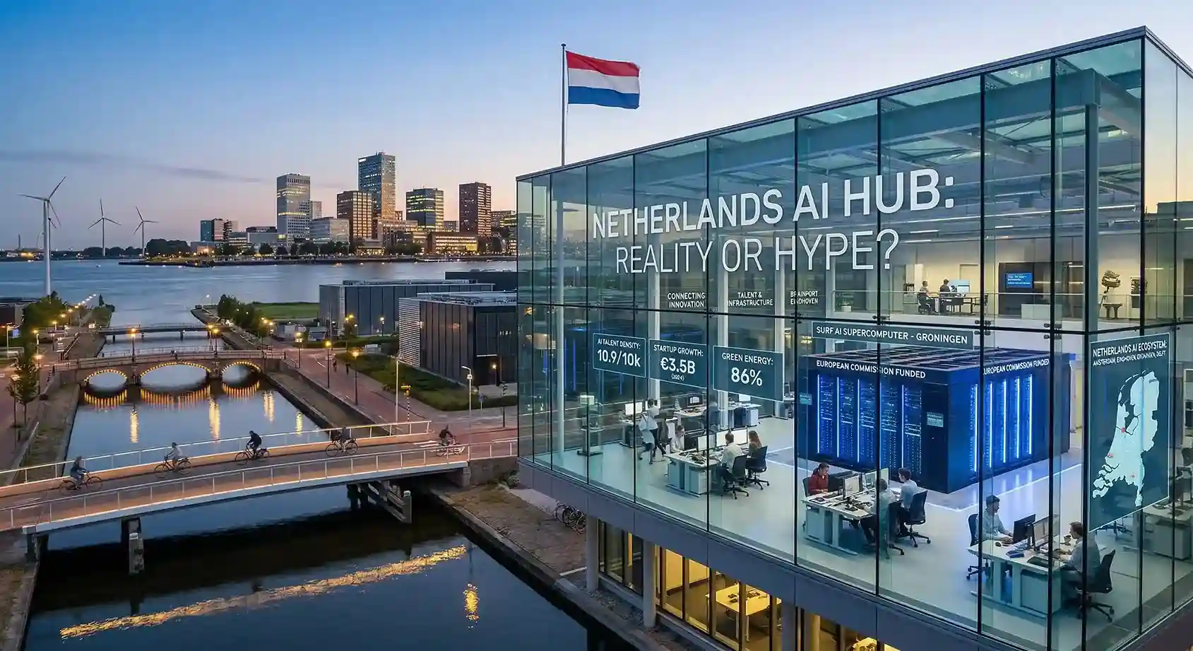 Netherlands AI hub with tech labs and data servers