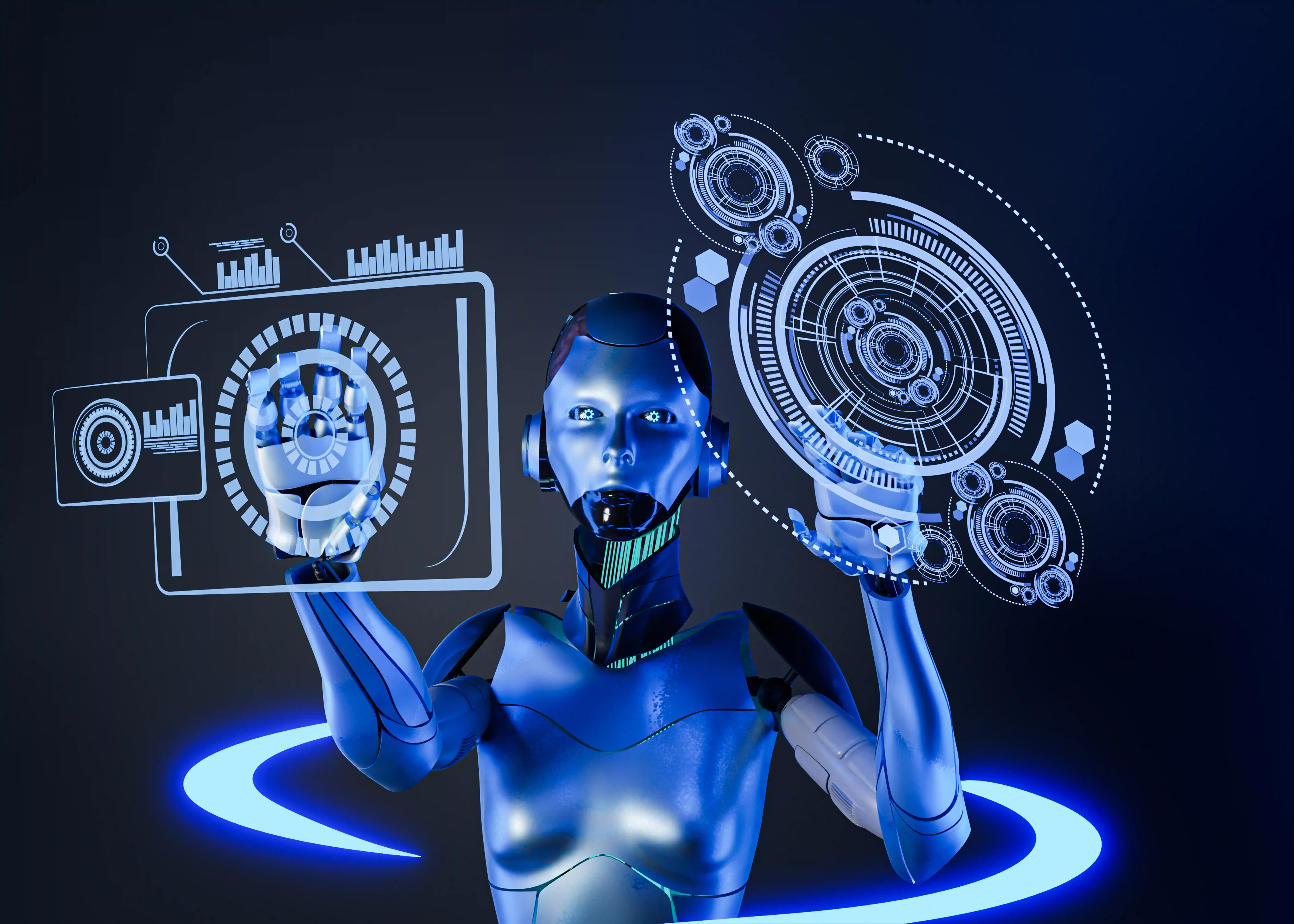 a futuristic woman holding a futuristic device in her hands