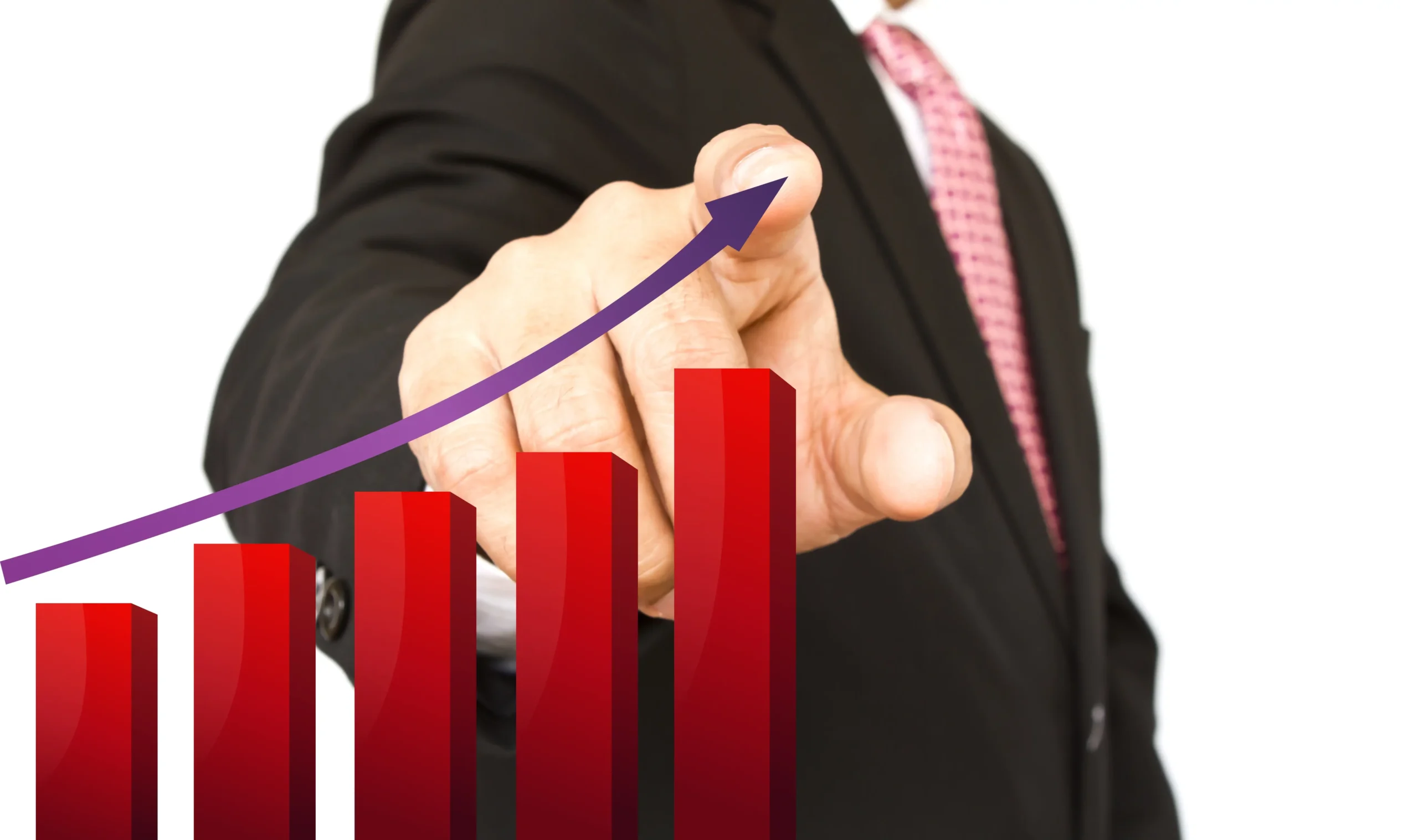 a man pointing his finger towards a rising bar chart indicating increase in sales in Bol.com