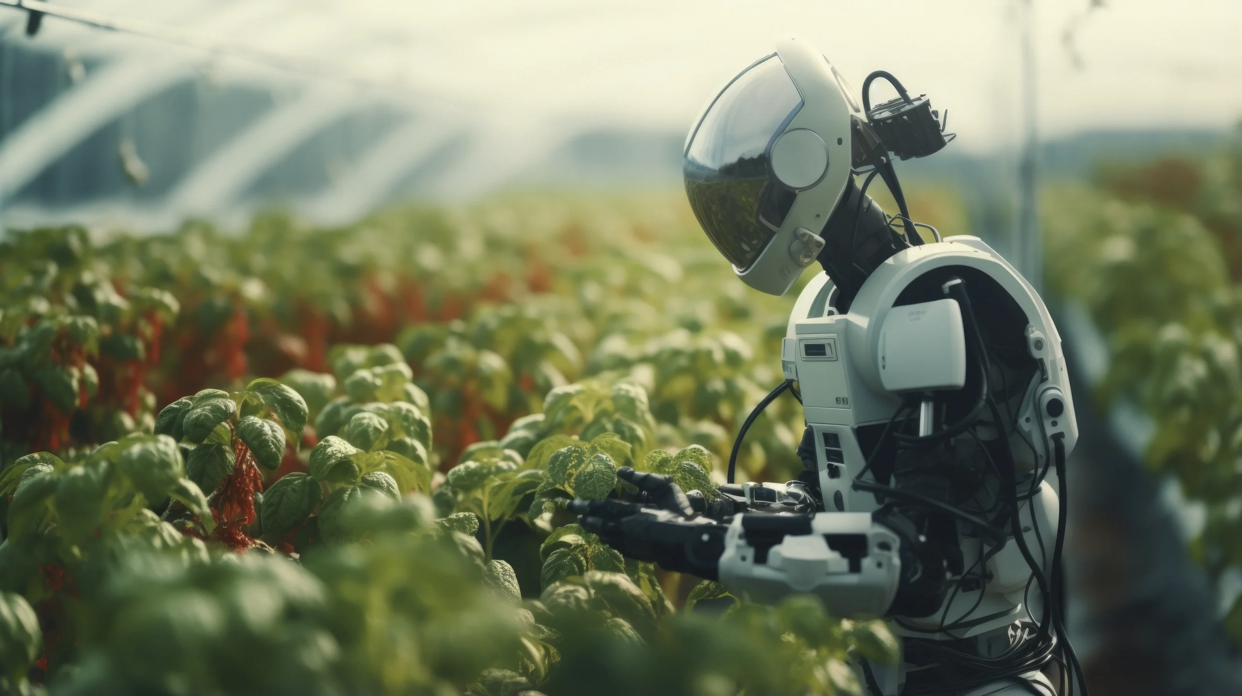 a robot working in farm showing advancement of agricultural sector using AI