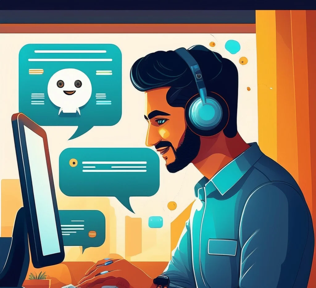 A man with headphones focused on his work at a computer, immersed in his task.