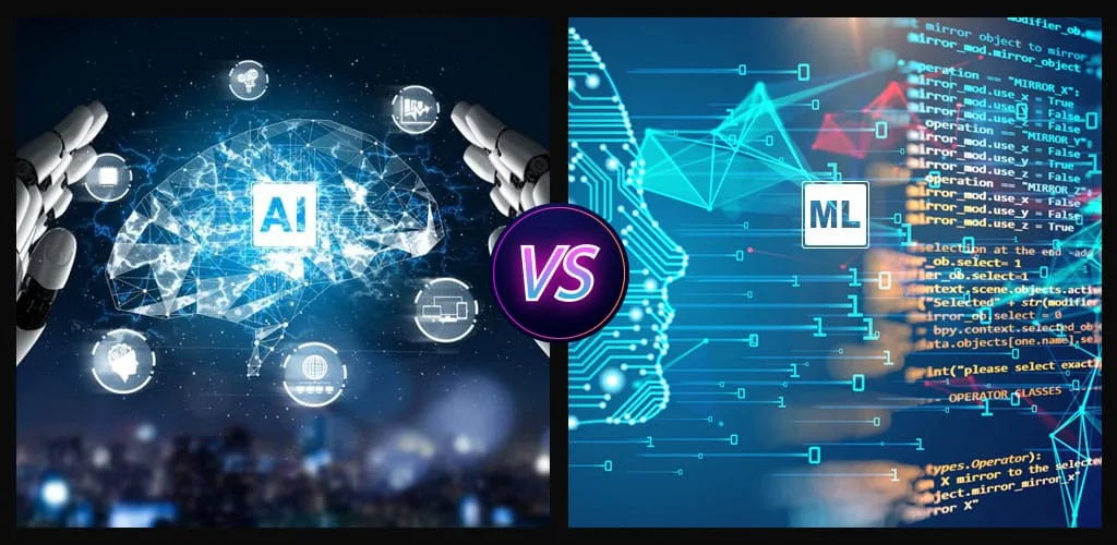 Visuele vergelijking van de verschillen tussen kunstmatige intelligentie en machine learning