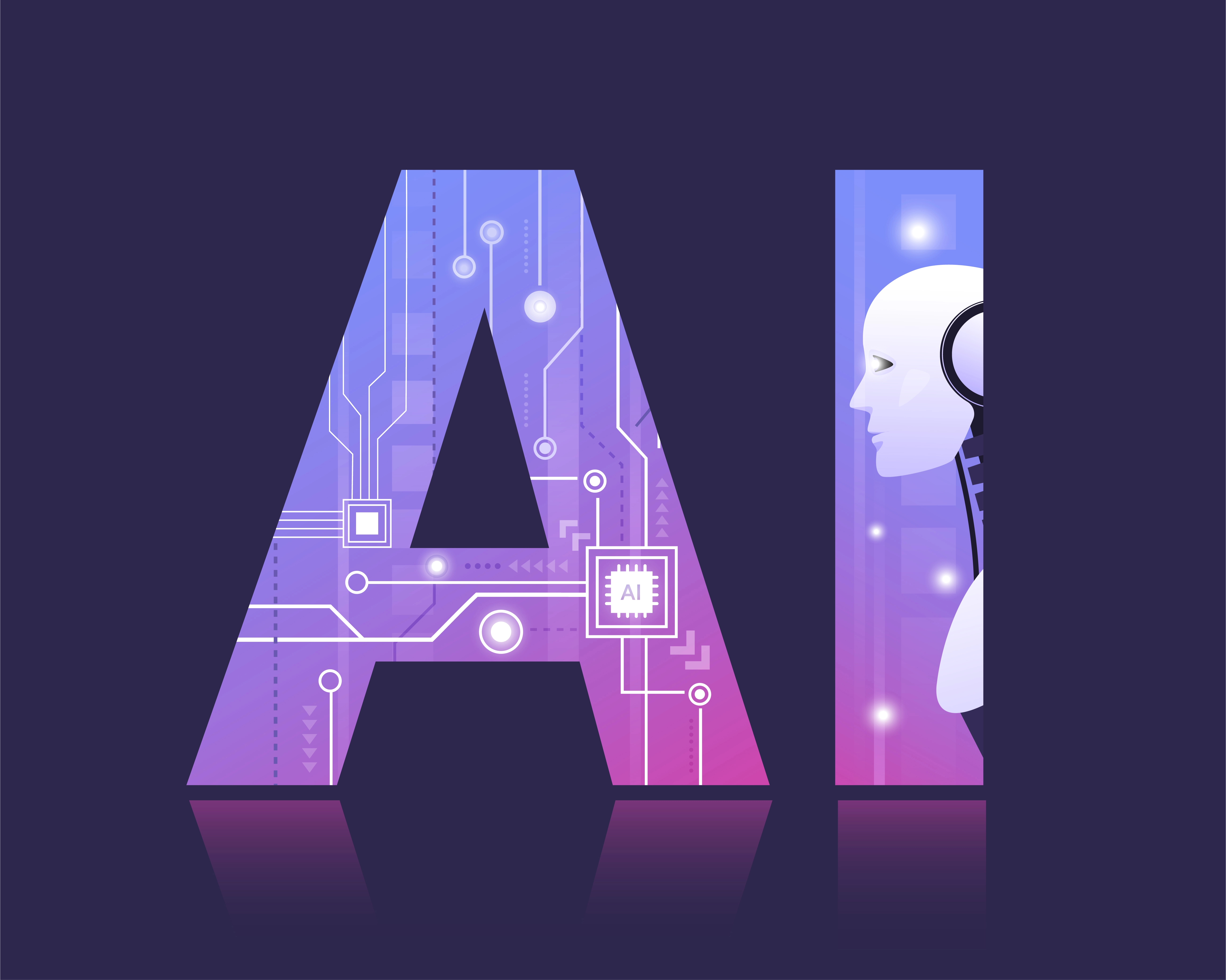 Vector illustration depicting the concept of artificial intelligence with abstract elements and futuristic design.