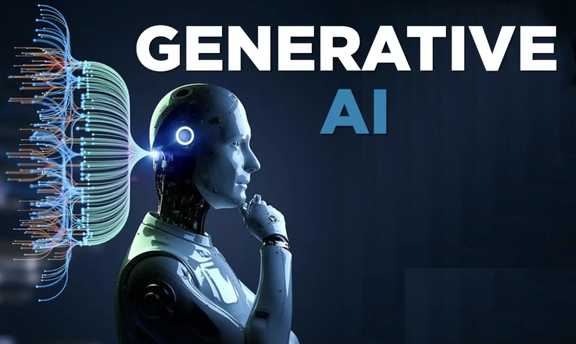 An illustration depicting generative AI technology that learns and evolves from data inputs.