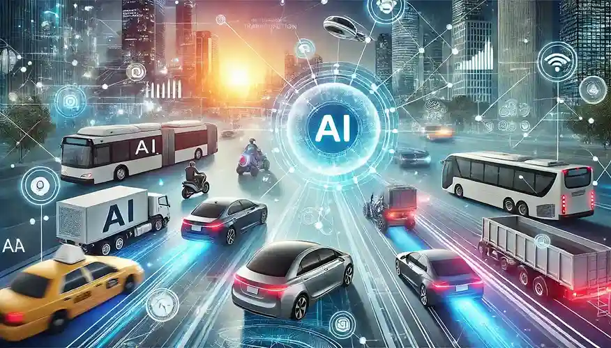 Futuristisch stadsbeeld toont AI-aangedreven transportsystemen
